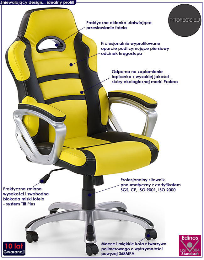 nowoczesny fotel obrotowy do komputera żółty Dager