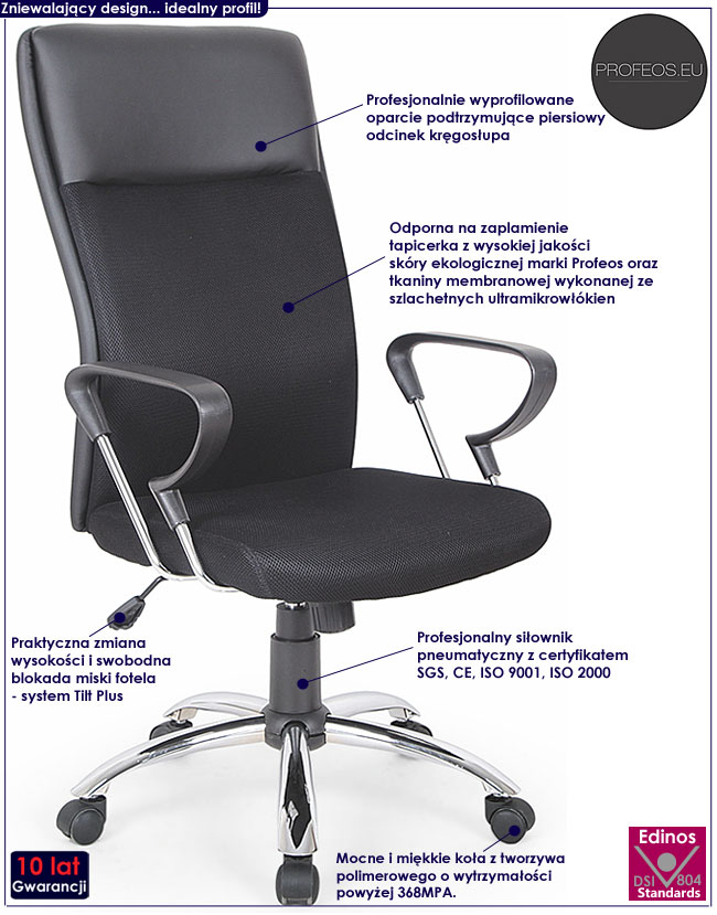 czarny fotel obrotowy do biurka Wroxo biurowy