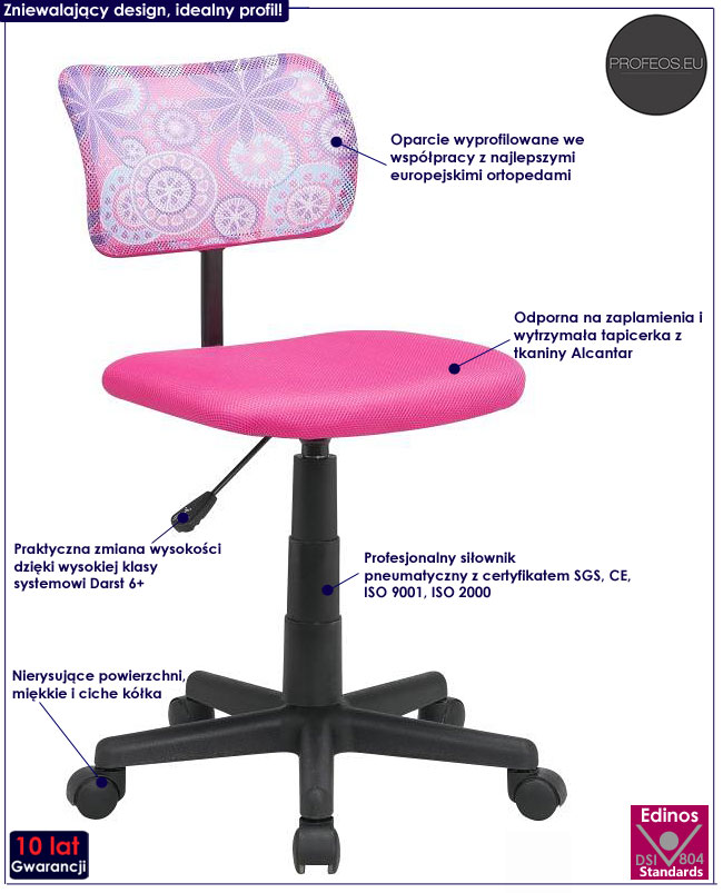 fotel obrotowy dla dziewczynki Nando różowy