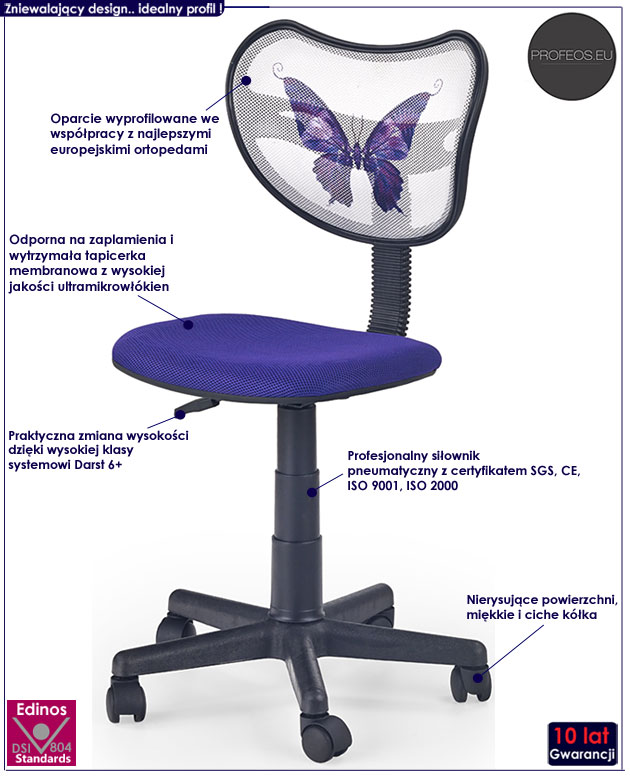 fotel obrotowy dla dziewczynki Bedford