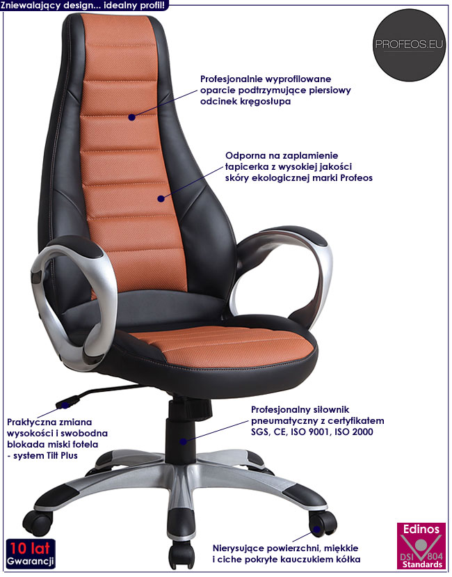 biurowy fotel obrotowy brązowy Etiera do komputera