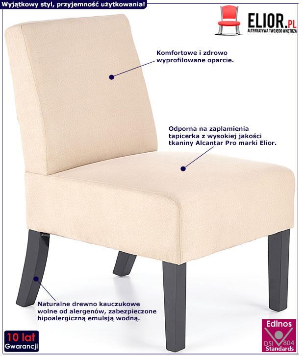 Beżowy, nowoczesny fotel wypoczynkowy Heglio