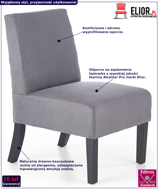 Popielaty fotel do czytania, oglądania tv Heglio