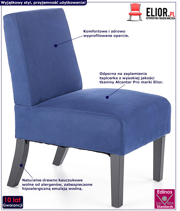 Granatowy fotel wypoczynkowy do salonu Heglio