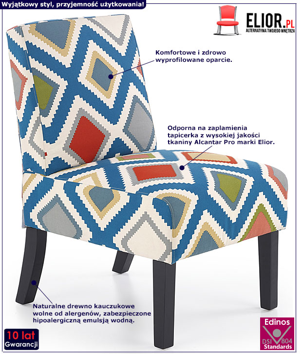 Kolorowy fotel wypoczynkowy z printem Lavir
