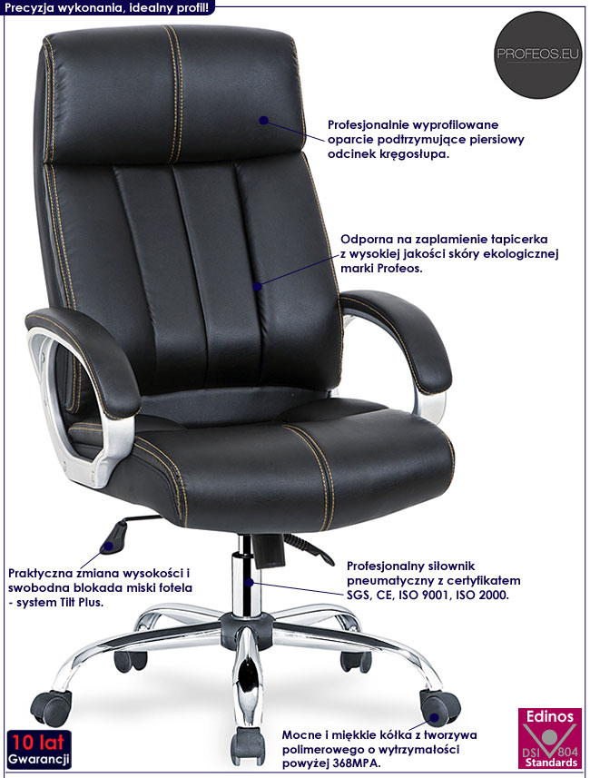 Czarny fotel dyrektorski do biurka Mianno