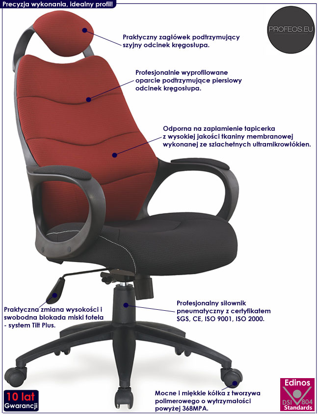 Bordowy fotel do biurka Isabell