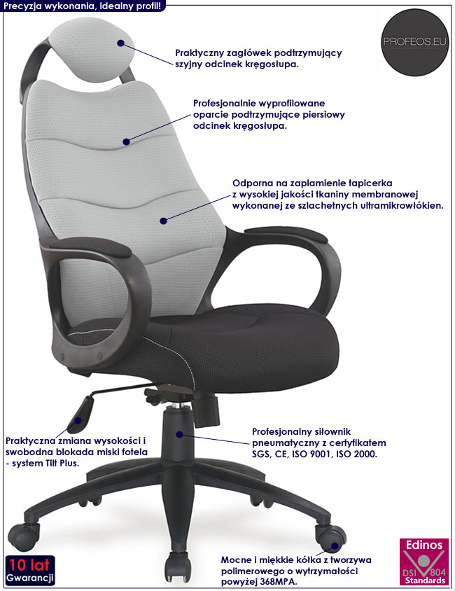 Szare krzesło obrotowe do komputera Isabell