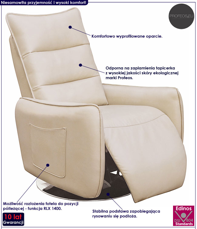 Rozkładany beżowy fotel wypoczynkowy do salonu Kseniok