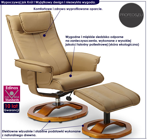 fotel z podnóżkiem brązowy