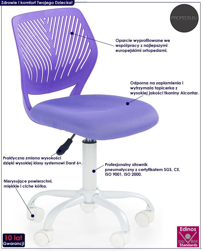 Fioletowy fotel obrotowy dla dziecka Wazi