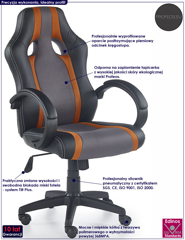 Szary fotel obrotowy do komputera Moliva