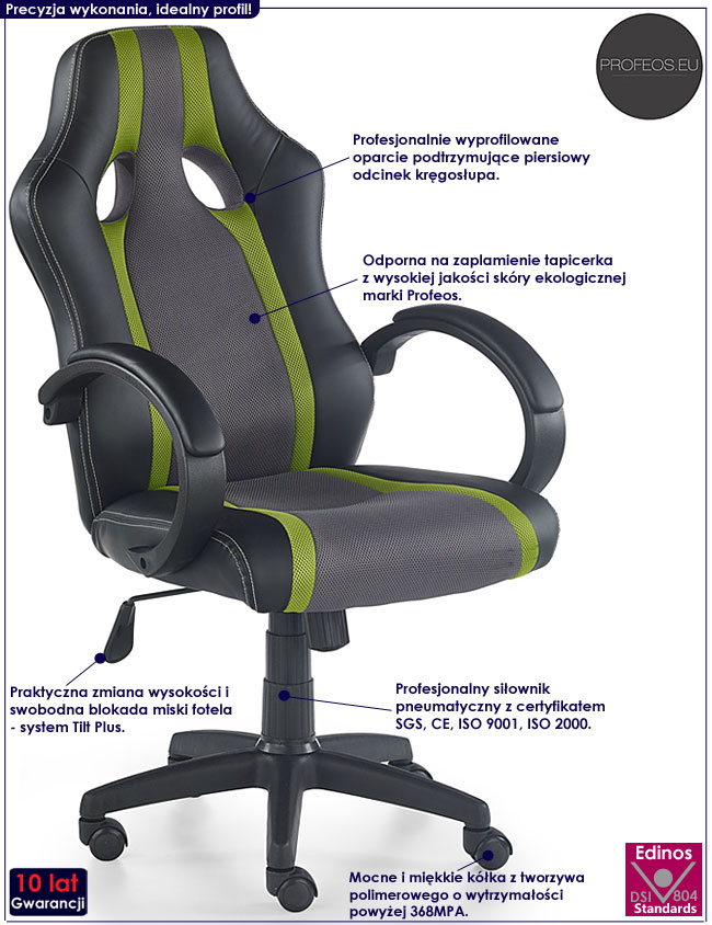 Popielaty, nowoczesny fotel obrotowy Moliva