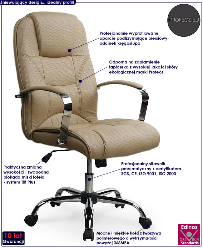 fotel obrotowy biurowy beżowy Uweros do biurka