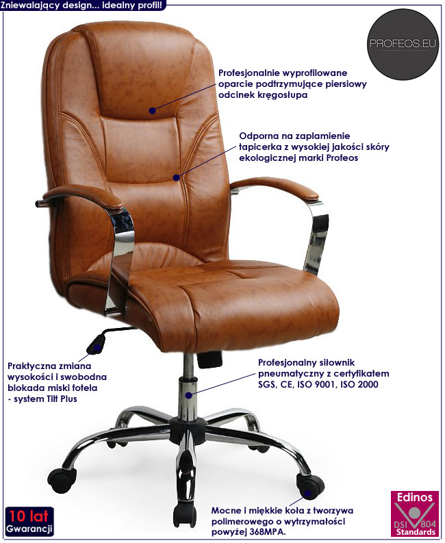 fotel do komputera gabinetu biura biurka Uweros brąz brązowy