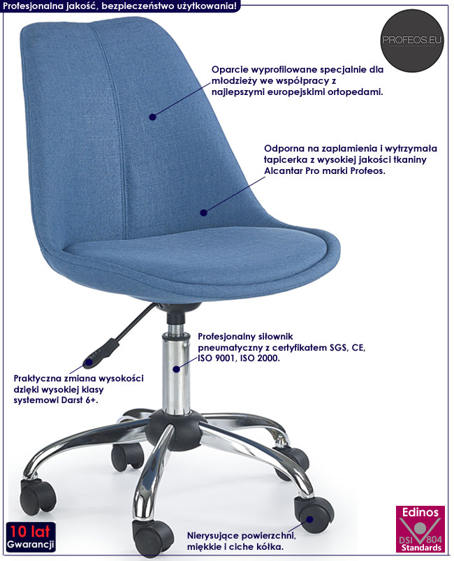 Obrotowy fotel dla ucznia do biurka Nommi