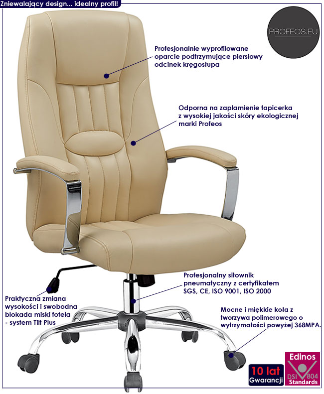 biurowy fotel obrotowy Ilia tapicerowany beż beżowy