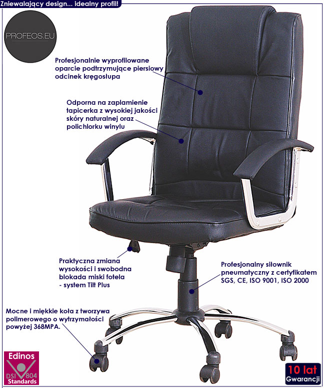 skórzany fotel obrotowy Porma czarny biurowy