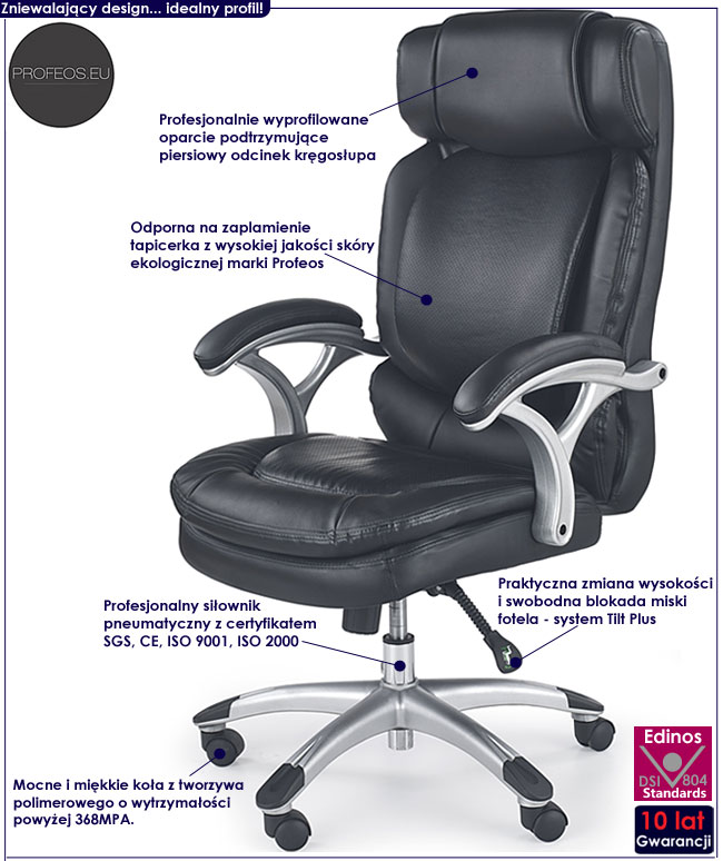 czarny fotel gabinetowy obrotowy Beni do biura