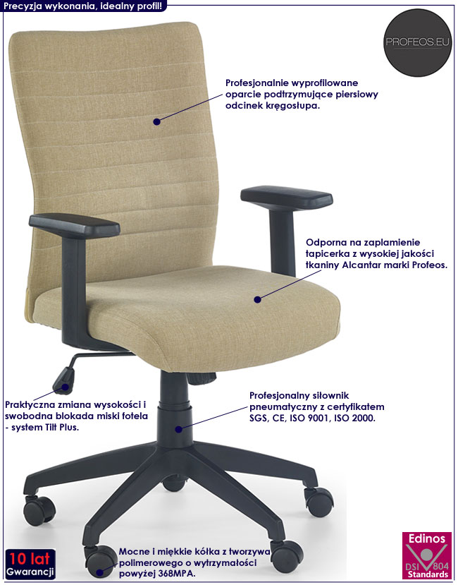 Beżowy fotel obrotowy do biurka Malla