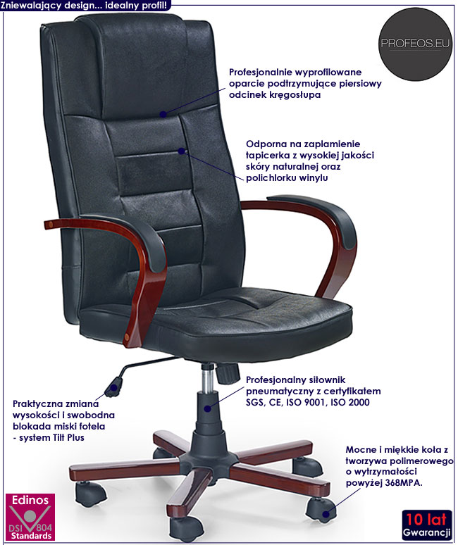 czarny skórzany fotel biurowy obrotowy Malla