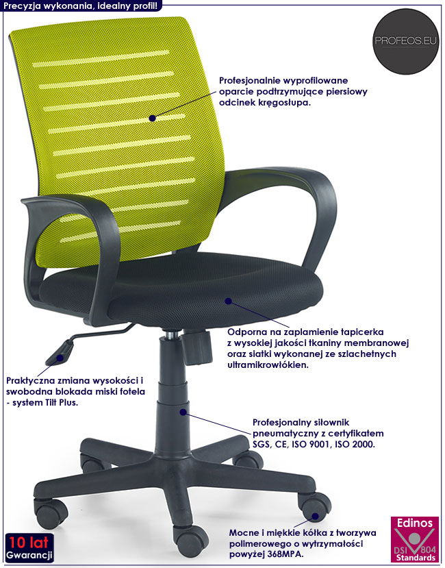 Zielony fotel obrotowy dla gracza Ognis