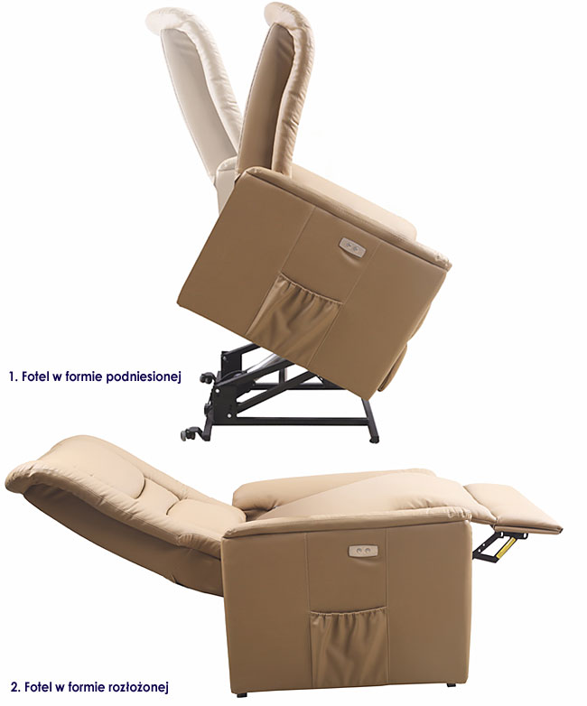 Beżowy podnoszony fotel podgrzewany Tanos