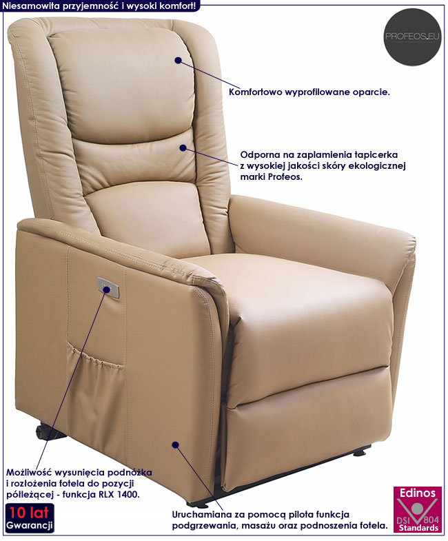 Beżowy rozkładany fotel masujący Estim