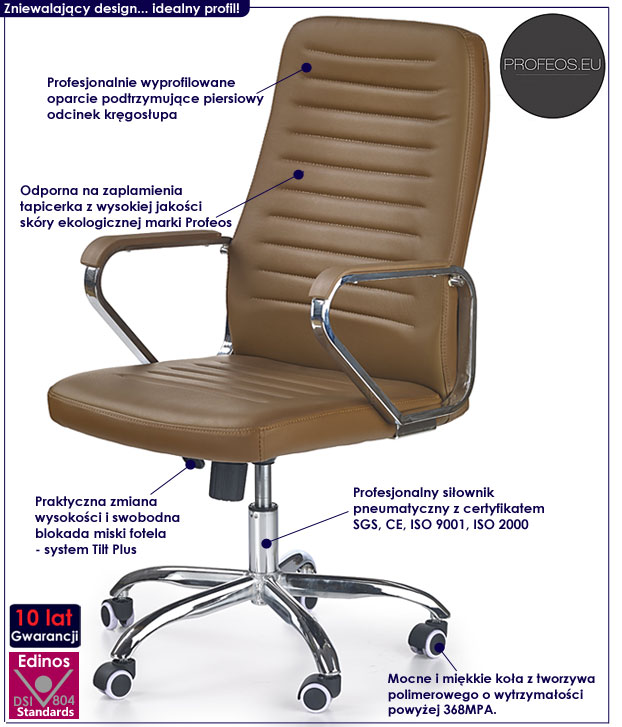 fotel do biurka brązowy obrotowy Lafix