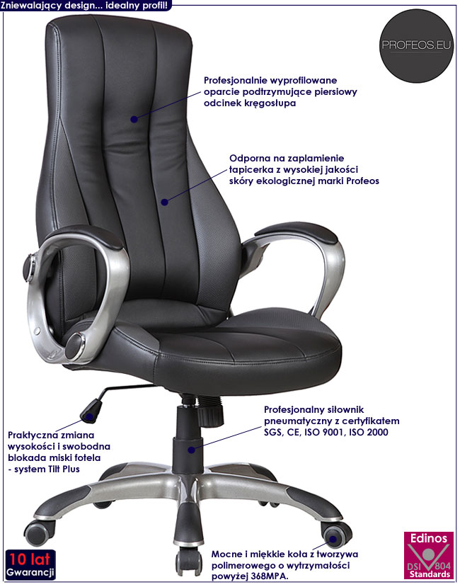 czarny fotel obrotowy gabinetowy Venice do biurka