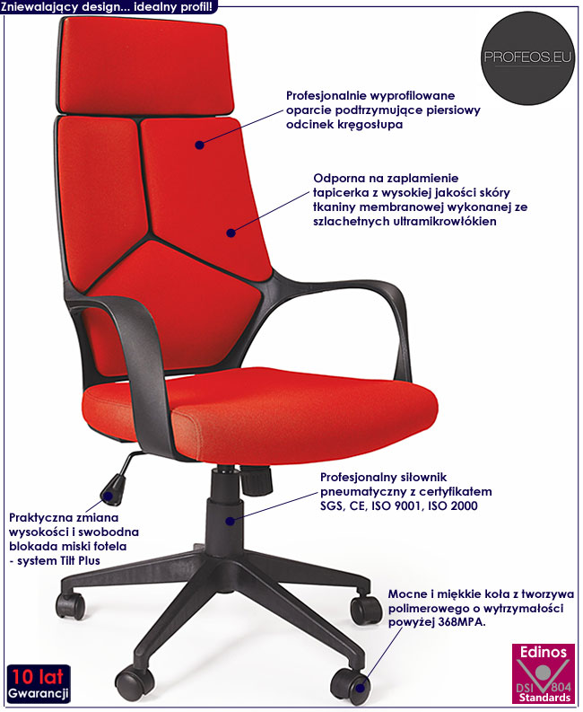 nowoczesny fotel obrotowy biurowy do gabinetu czerwony Viver