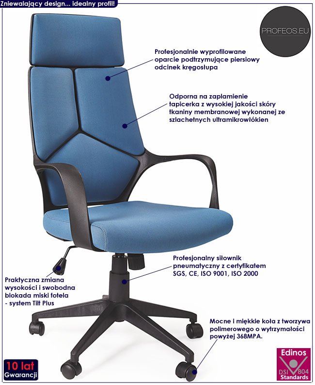 niebieski fotel do pracowni biurka komputera gabinetu Viver krzesło