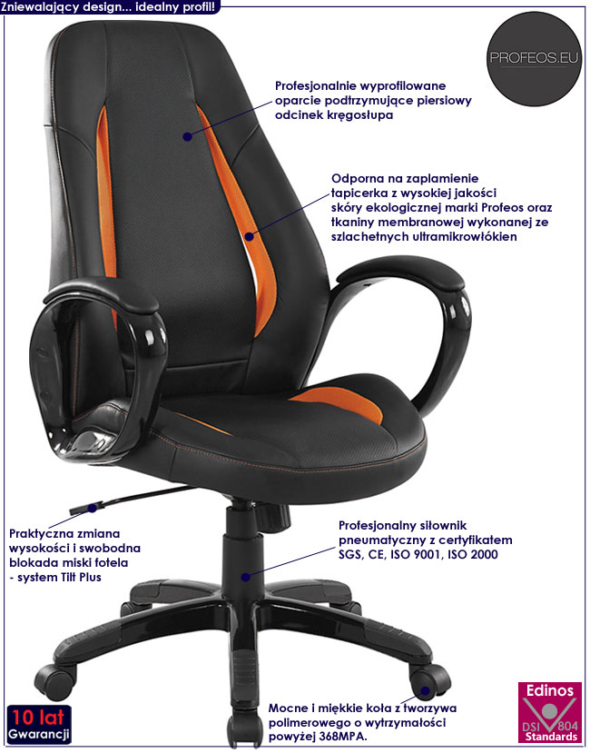 czarny fotel obrotowy do gabinetu biura pracowni Evin