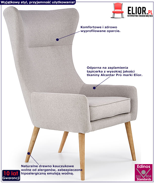 Szary fotel wypoczynkowy do czytania Hint