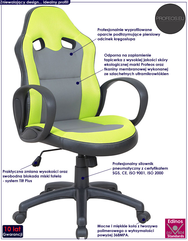 tapicerowany fotel do gabinetu seledyn popiel obrotowy Cyntis