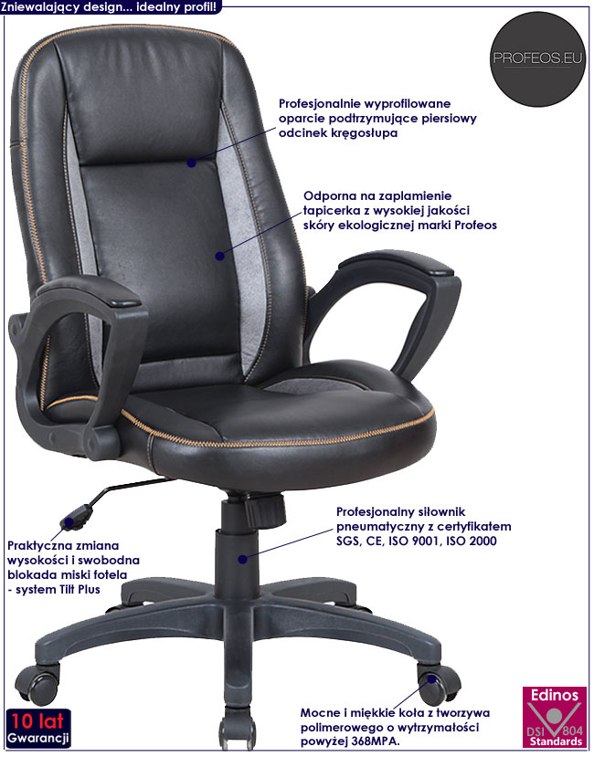 Czarny fotel obrotowy gabinetowy do biurka Galti