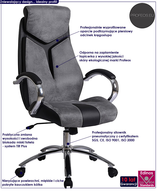 popielaty fotel obrotowy do biura komputera szary Xavier