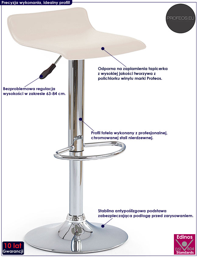 Kremowy hoker obrotowy do baru, bufetu Sensa