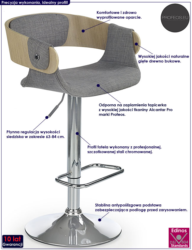 Obrotowy hoker kuchenny szary, popielaty Halves