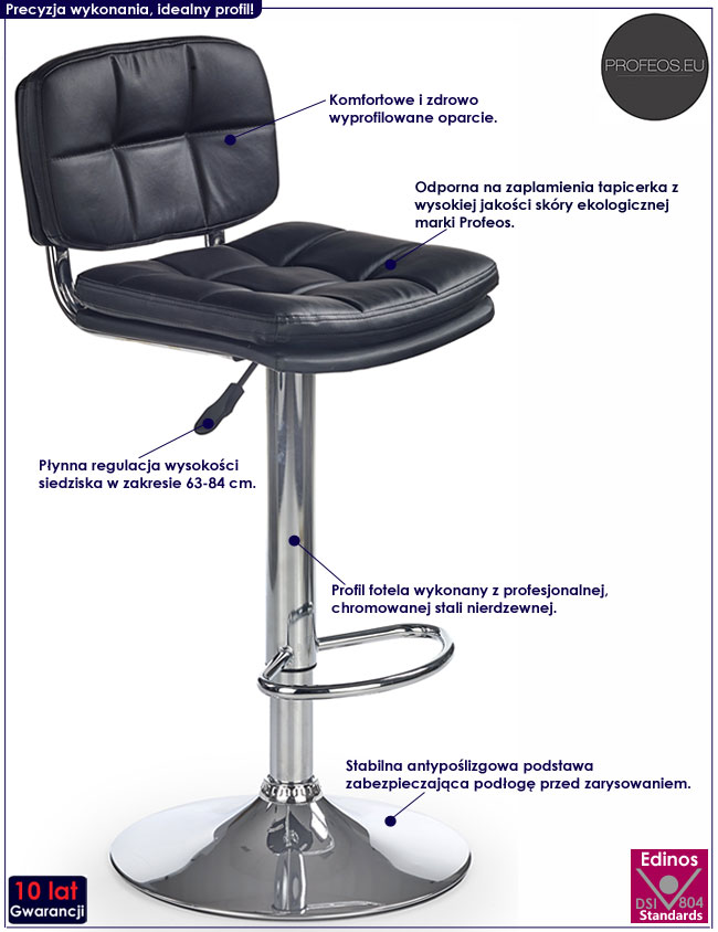 Czarny pikowany hoker obrotowy Mambo