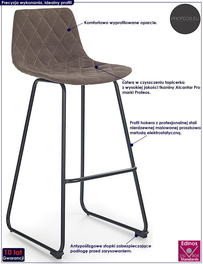 Brązowy tapicerowany hoker w industrialnym stylu Elena