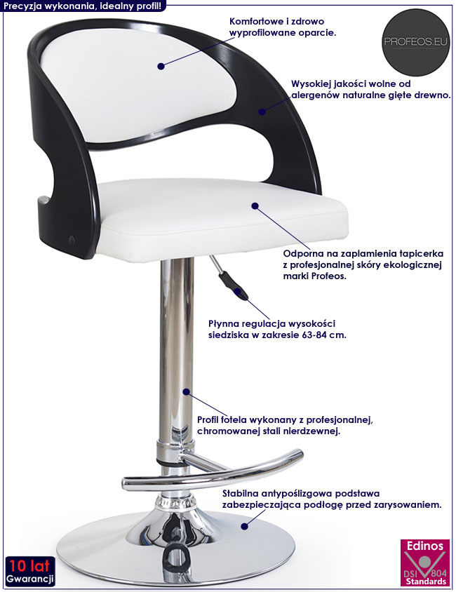 Biały hoker obrotowy do kuchni Tramio
