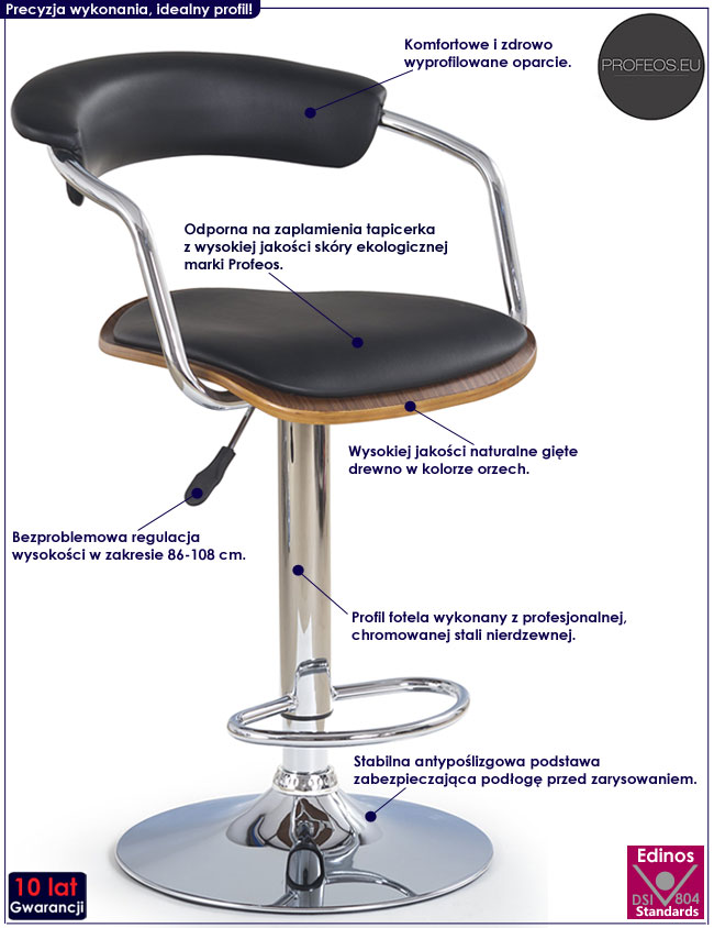 Czarny hoker do baru, bufetu, kuchni Edwin