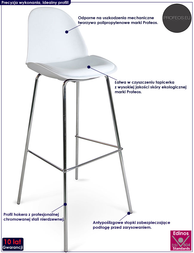 Metalowy biały hoker kuchenny w minimalistycznym stylu Balo