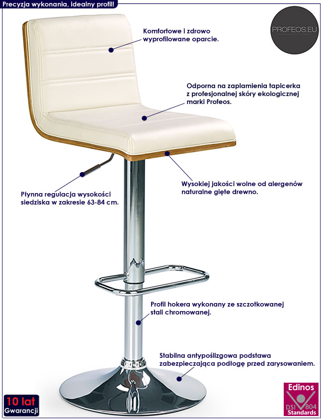 Biały hoker obrotowy do kuchni, jadalni Ceren