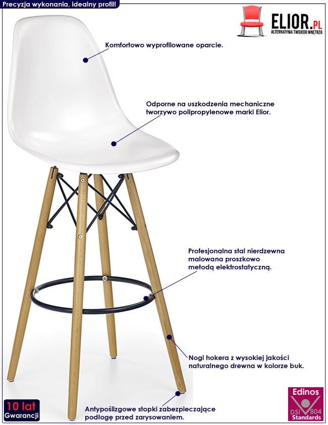 Drewniany biały hoker z oparciem Esso