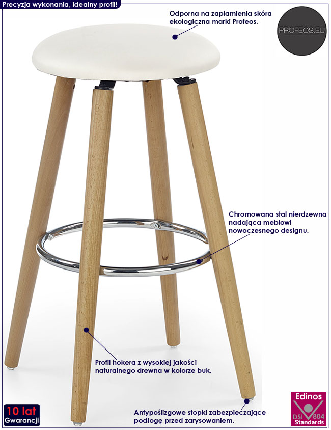 Drewniany kremowy hoker, okrągły taboret Alaia