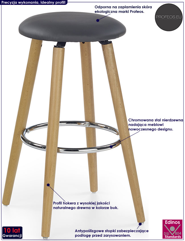 Popielaty hoker okrągły z drewna Alaia