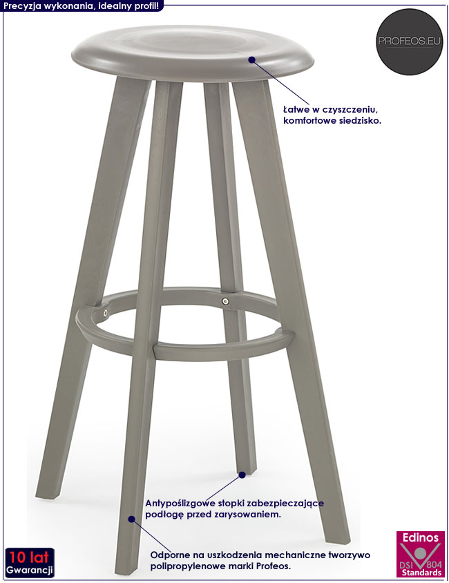 Szary hoker okrągły do baru, bufetu Tores