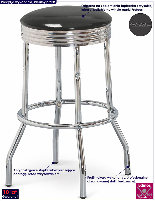 Okrągły czarny hoker, taboret bez oparcia Kalga